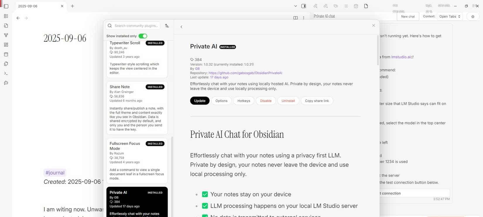 Obsidian 市場中的私人 AI 插件