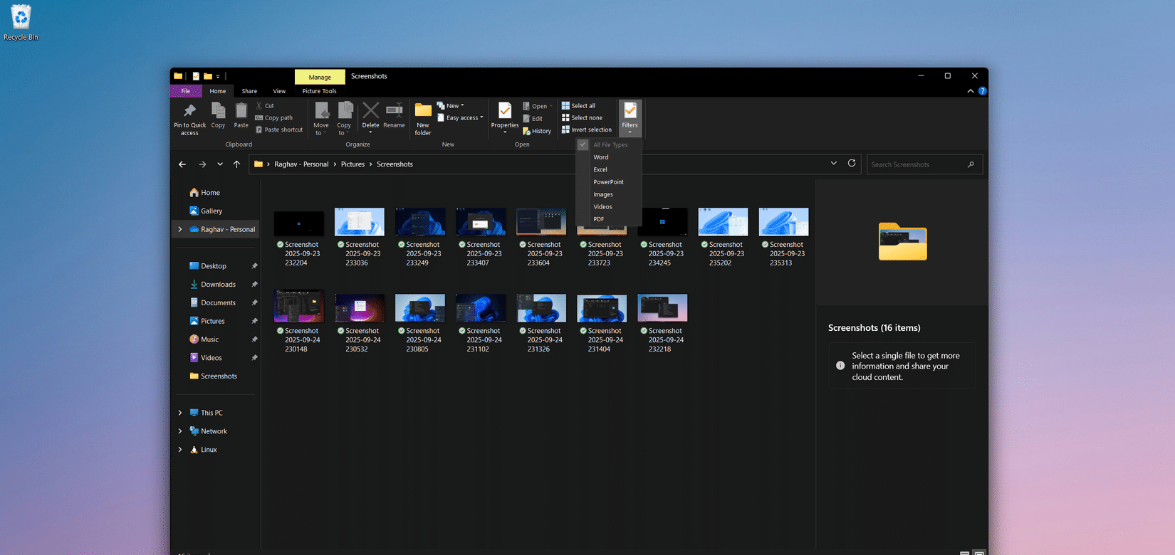 Windows 10 스타일 파일 탐색기가 열려 있는 Windows 11 데스크톱