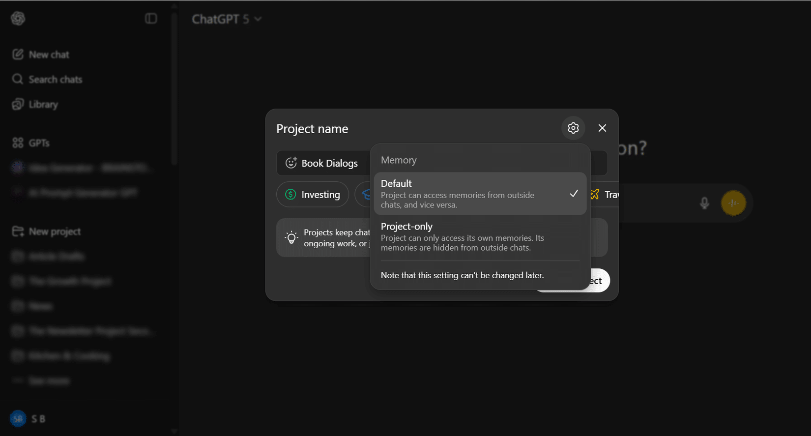 ChatGPT でプロジェクトを設定します。