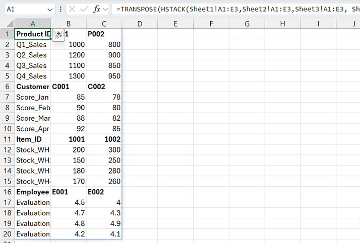 دالتا Transpose و HSTACK في Excel