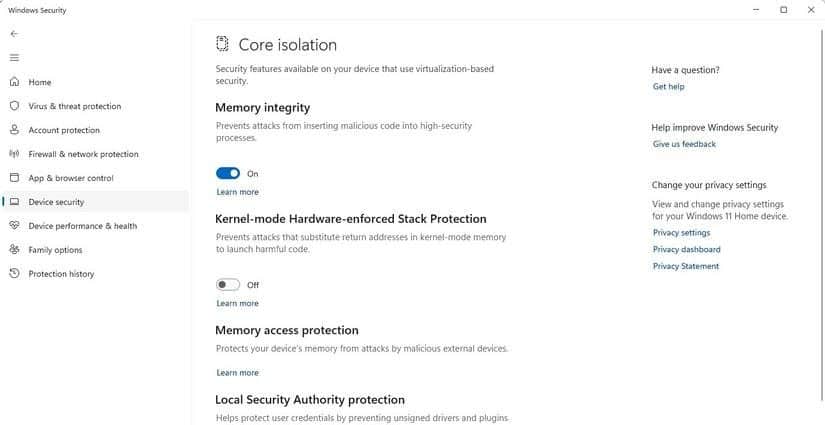 إعدادات الأمان المستند إلى المحاكاة الافتراضية على Windows 11