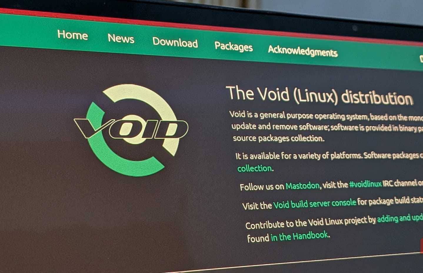 Sito web della distribuzione Void Linux.
