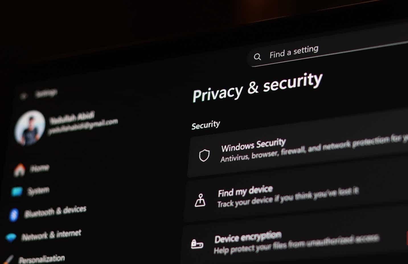 Impostazioni di privacy e sicurezza in Windows 11.