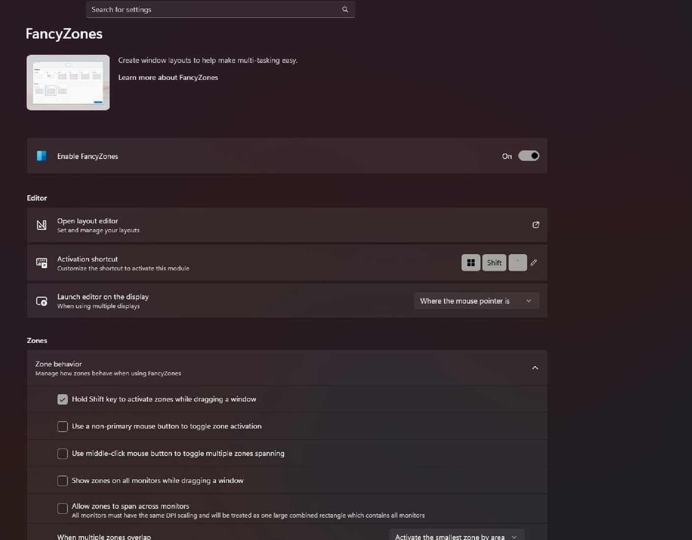 FancyZones Settings