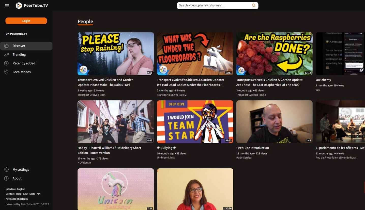 PeerTube首頁。
