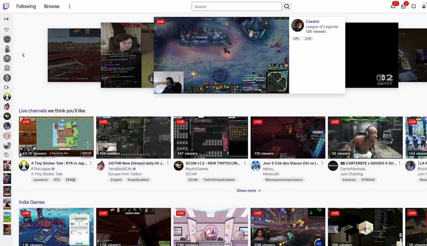 Twitch首頁。