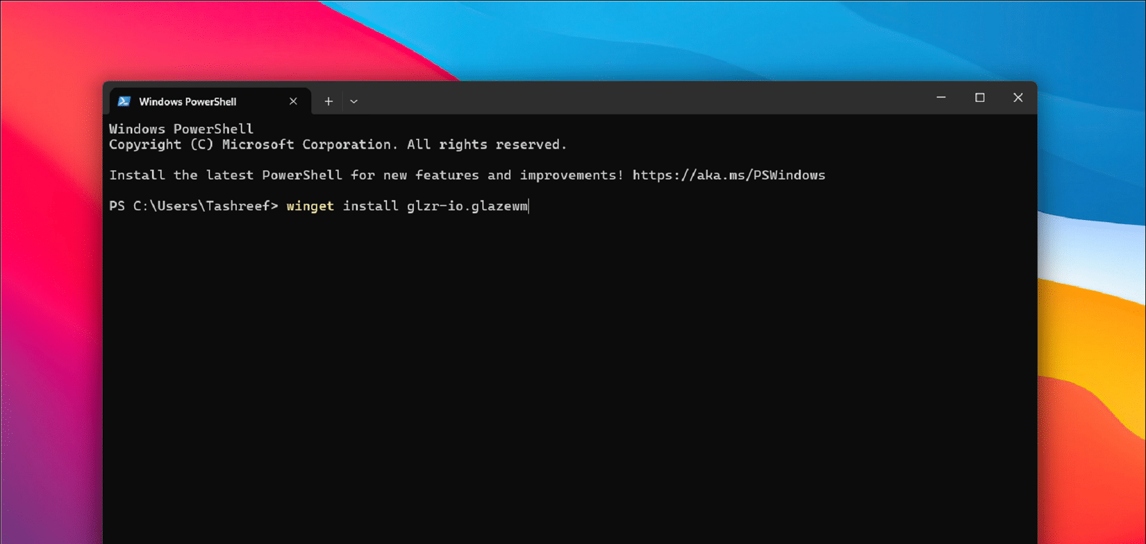Comando Winget per installare GlazeWM sull'applicazione Terminale in Windows 11