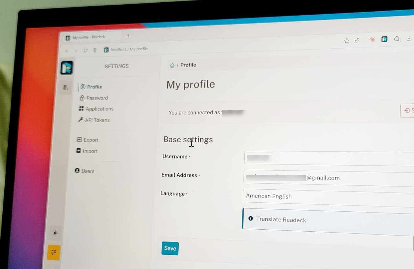 إعدادات Readeck على Windows 11