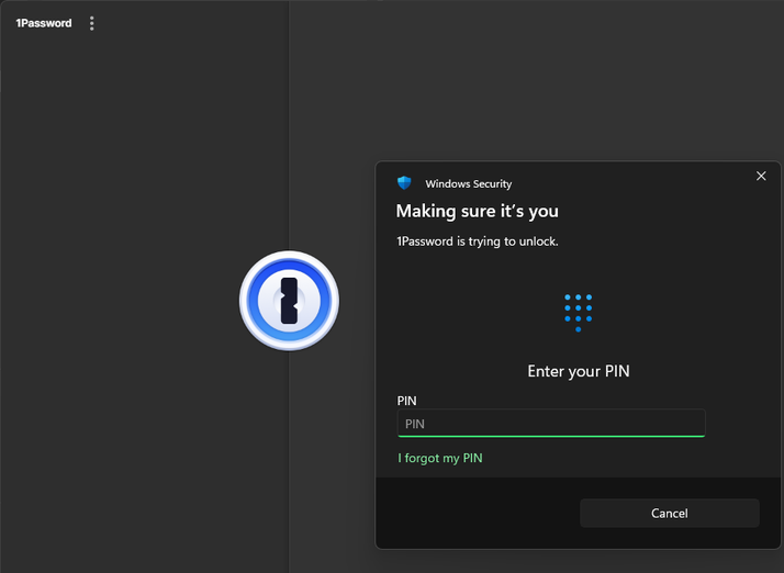 Prompt di Windows Hello di 1Password