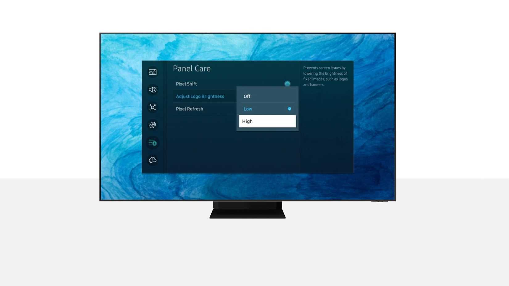 خيار تعديل سطوع الشعار على تلفزيون Samsung OLED