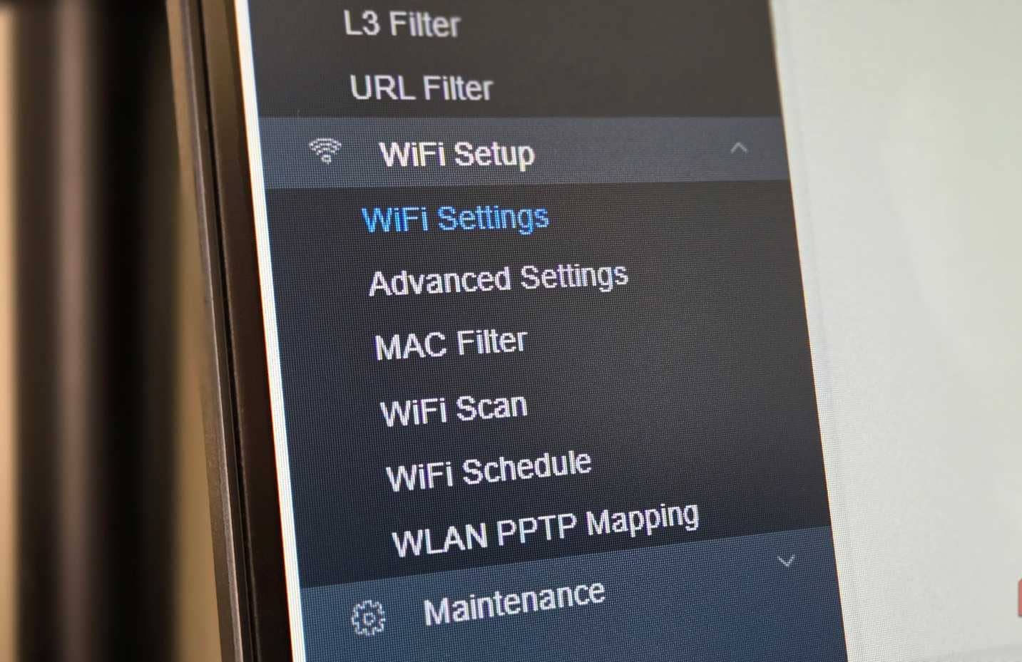 Menu des paramètres Wi-Fi du routeur Airtel