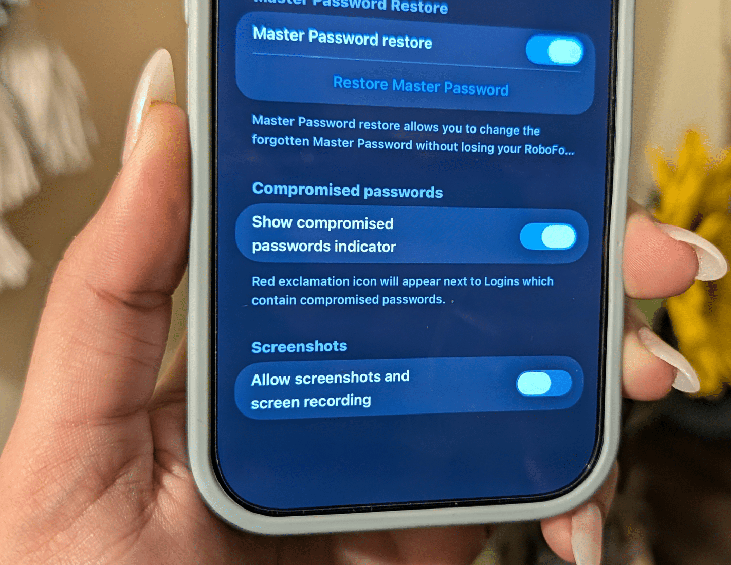 La funzionalità di screenshot e registrazione dello schermo è stata disabilitata su RoboForm