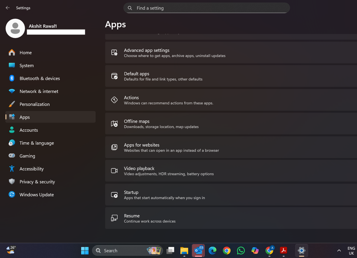 Windows 設定中的「應用程式」部分