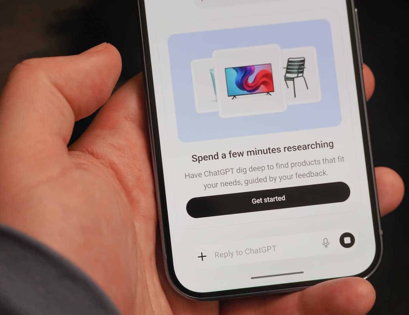 Funcionalidade de busca de produtos no ChatGPT no Pixel 10 Pro.