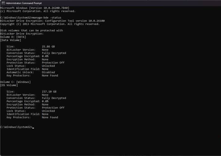 التحقق من حالة تشفير Windows