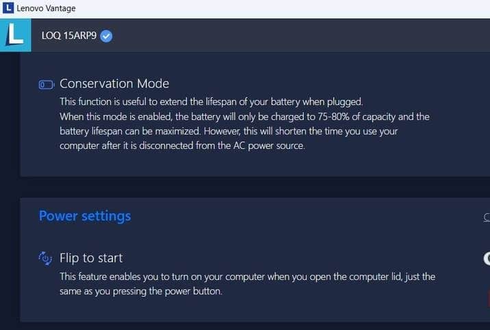 Option „Speichermodus“ im Lenovo Vantage