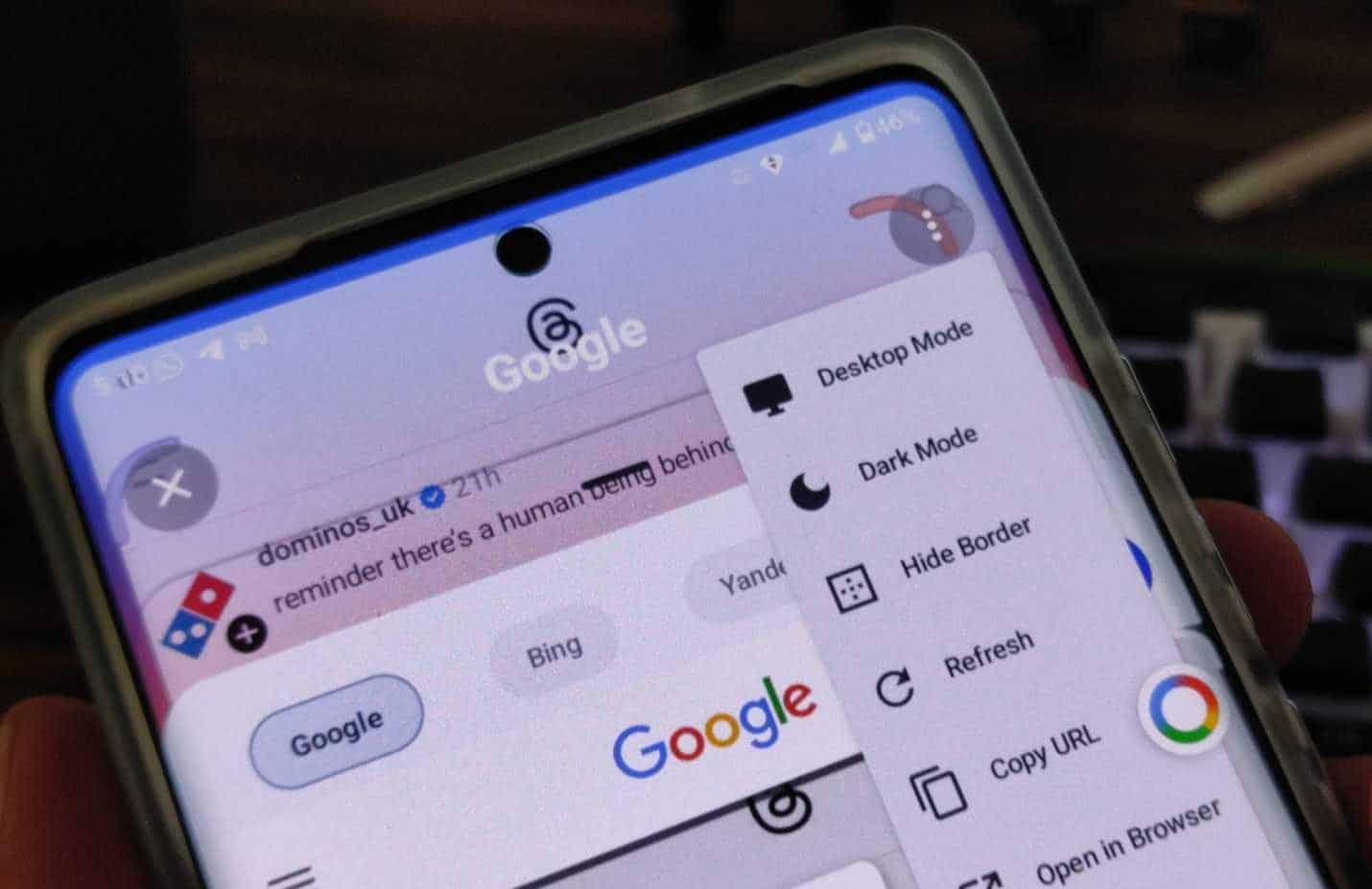Modo escritorio en la aplicación CircleToSearch en Android.