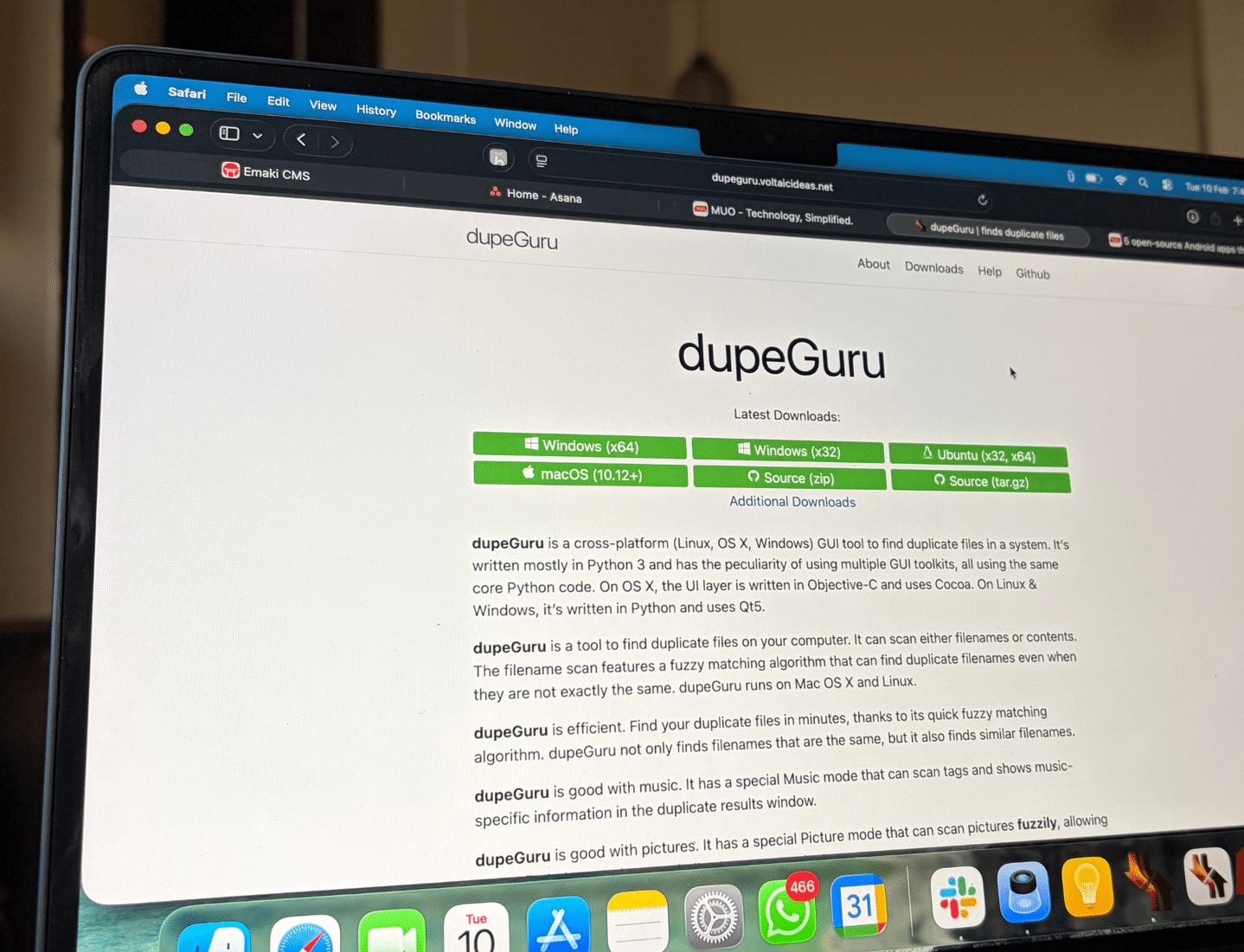 Il sito web dupeGuru si è aperto su Safari su Mac