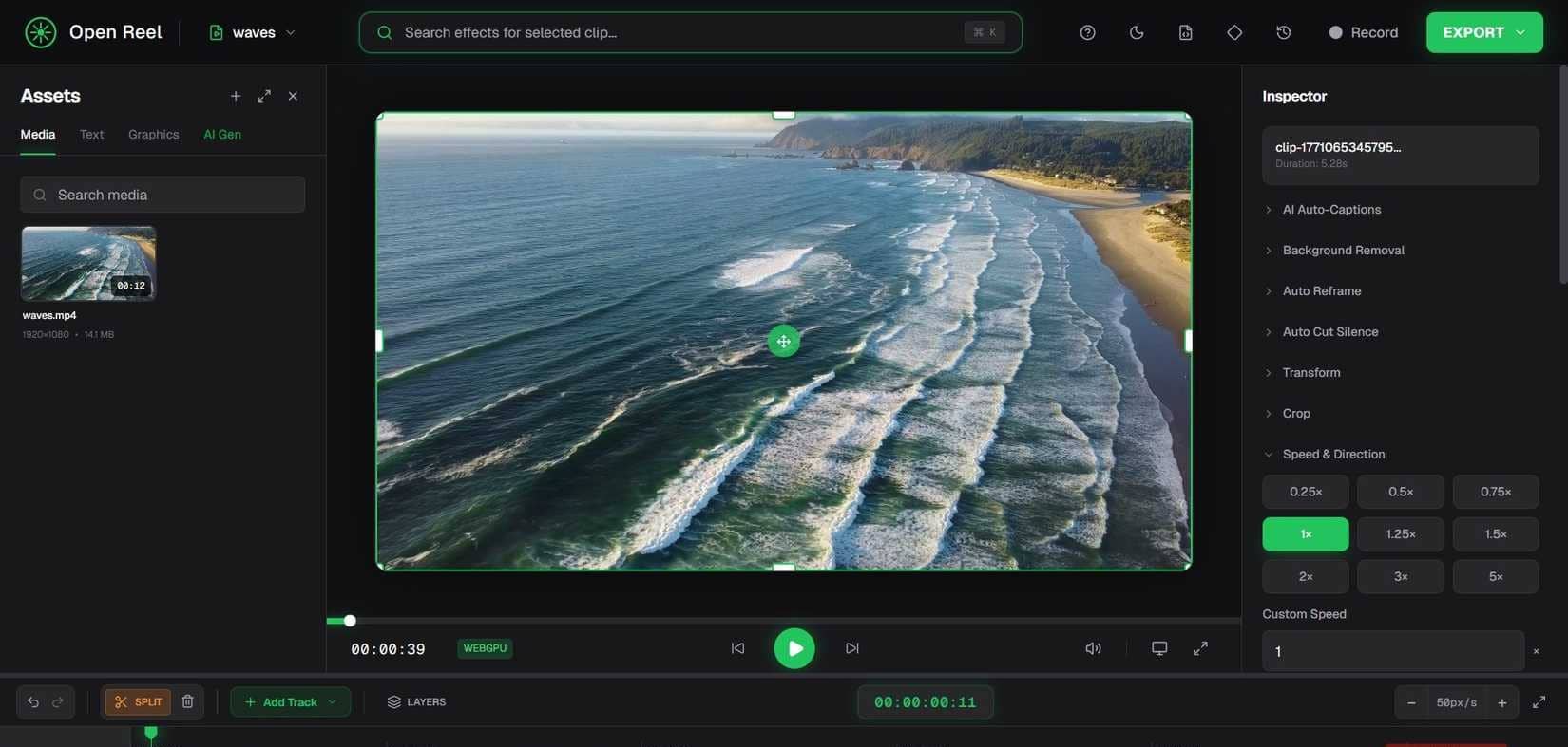 Modifica di un video in OpenReel Video