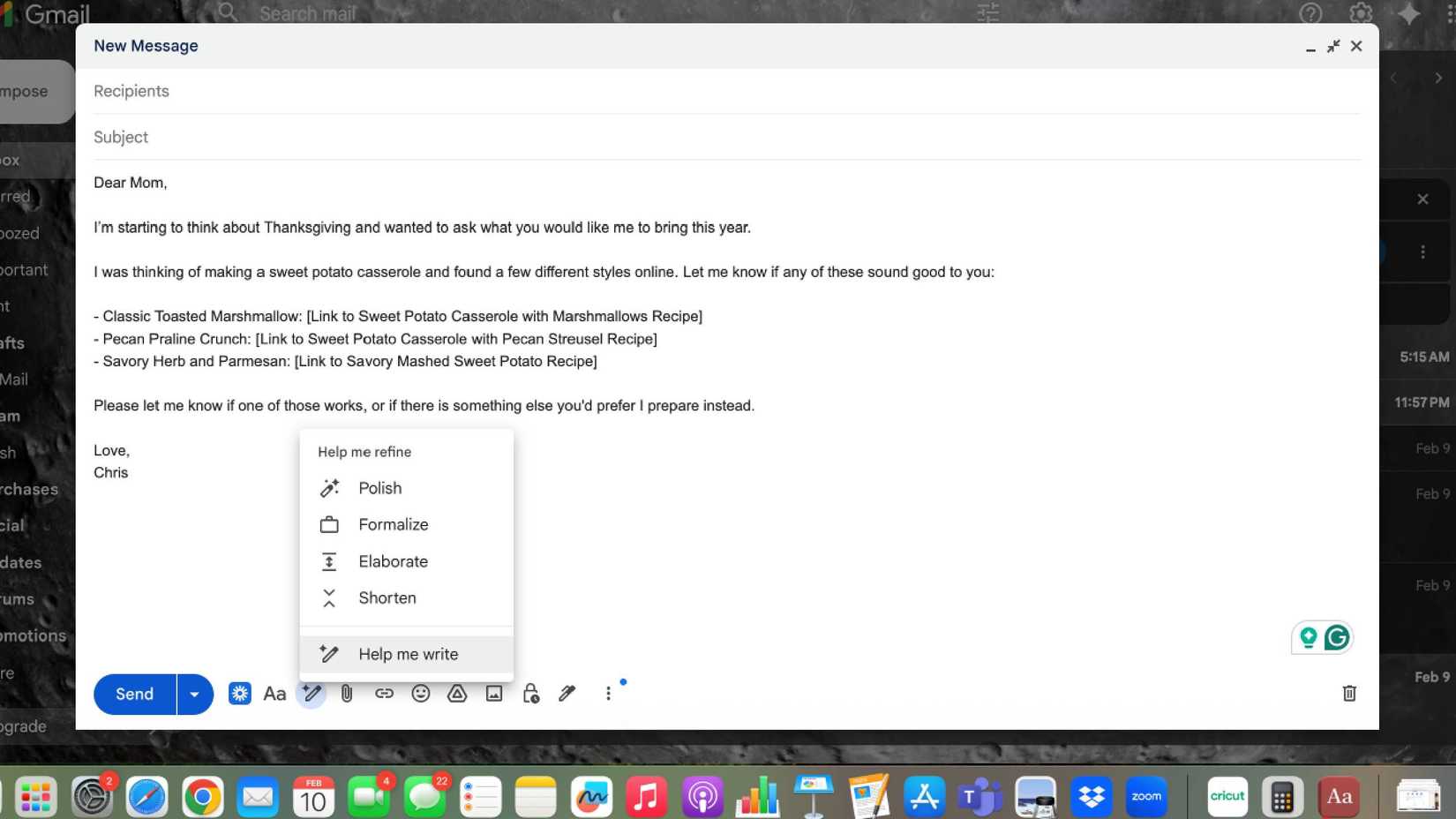 Gmail の「文章作成を手伝ってください」機能のオプションをカスタマイズする
