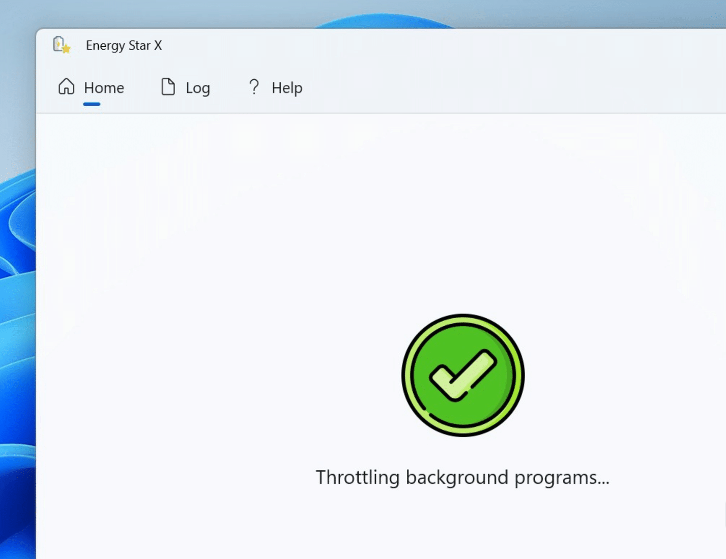 Energy Star X Home tab opened with Throttling background programs text