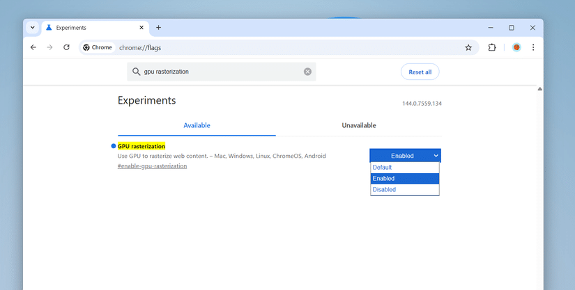 Chrome 瀏覽器中的 GPU 光柵化標誌