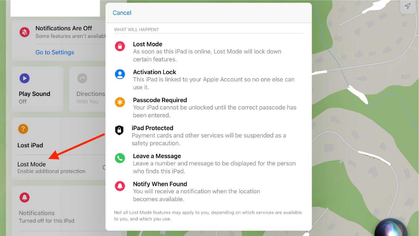 Modalità smarrito in Dov'è su iPad