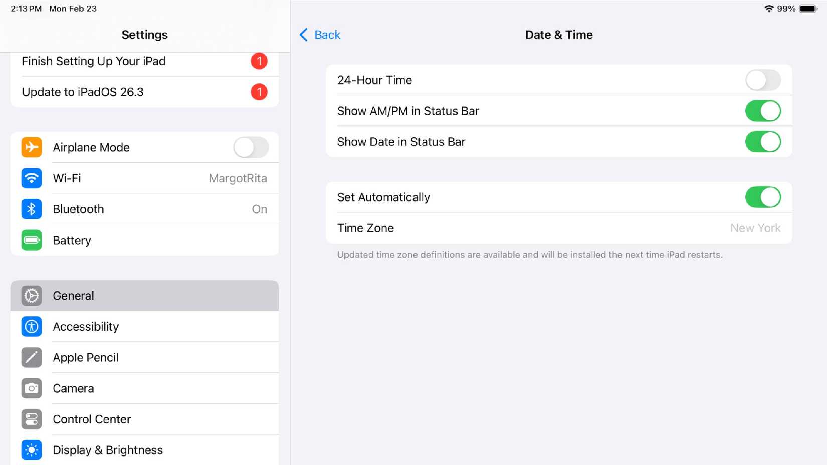 L'iPad regola automaticamente l'ora in base al fuso orario