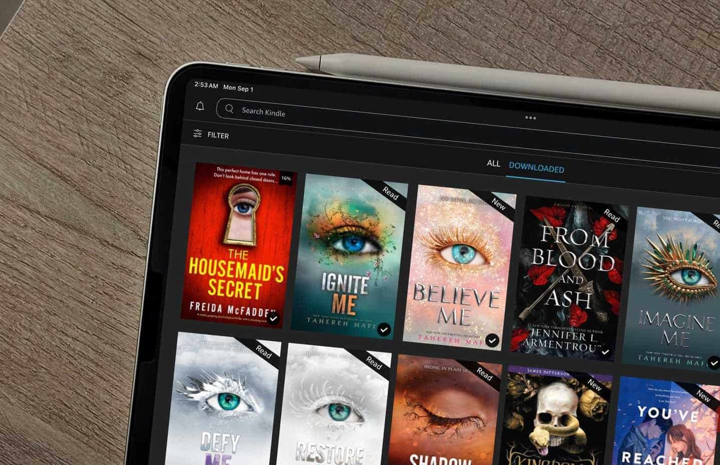 مكتبة تطبيق Kindle معروضة على جهاز iPad