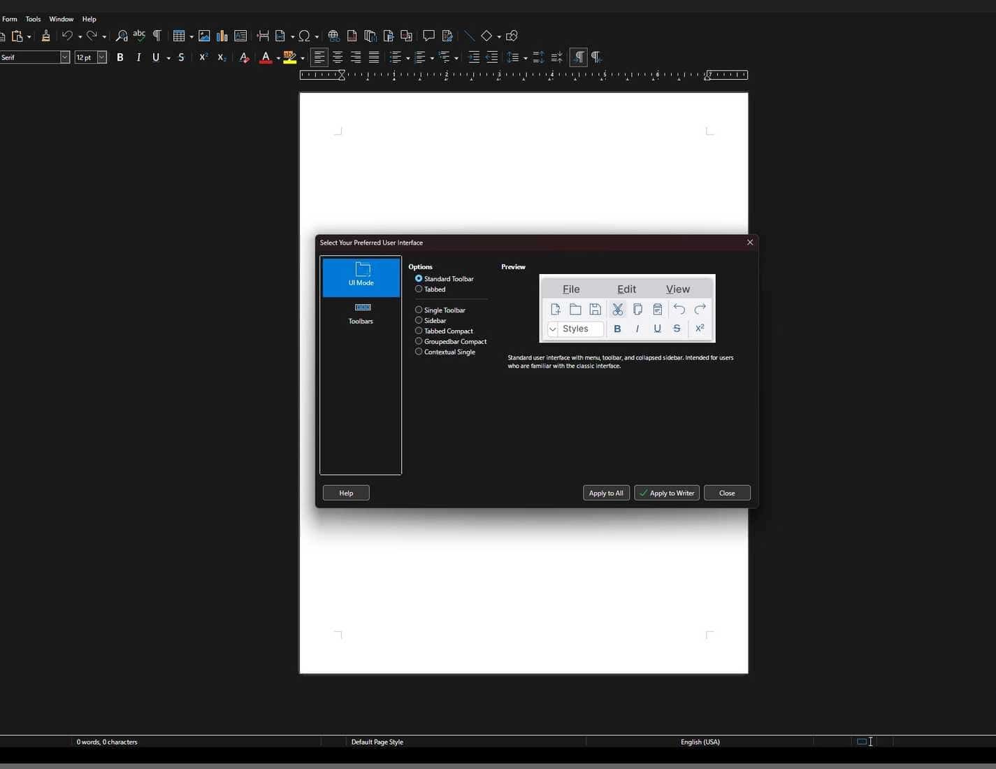 نوع عرض LibreOffice
