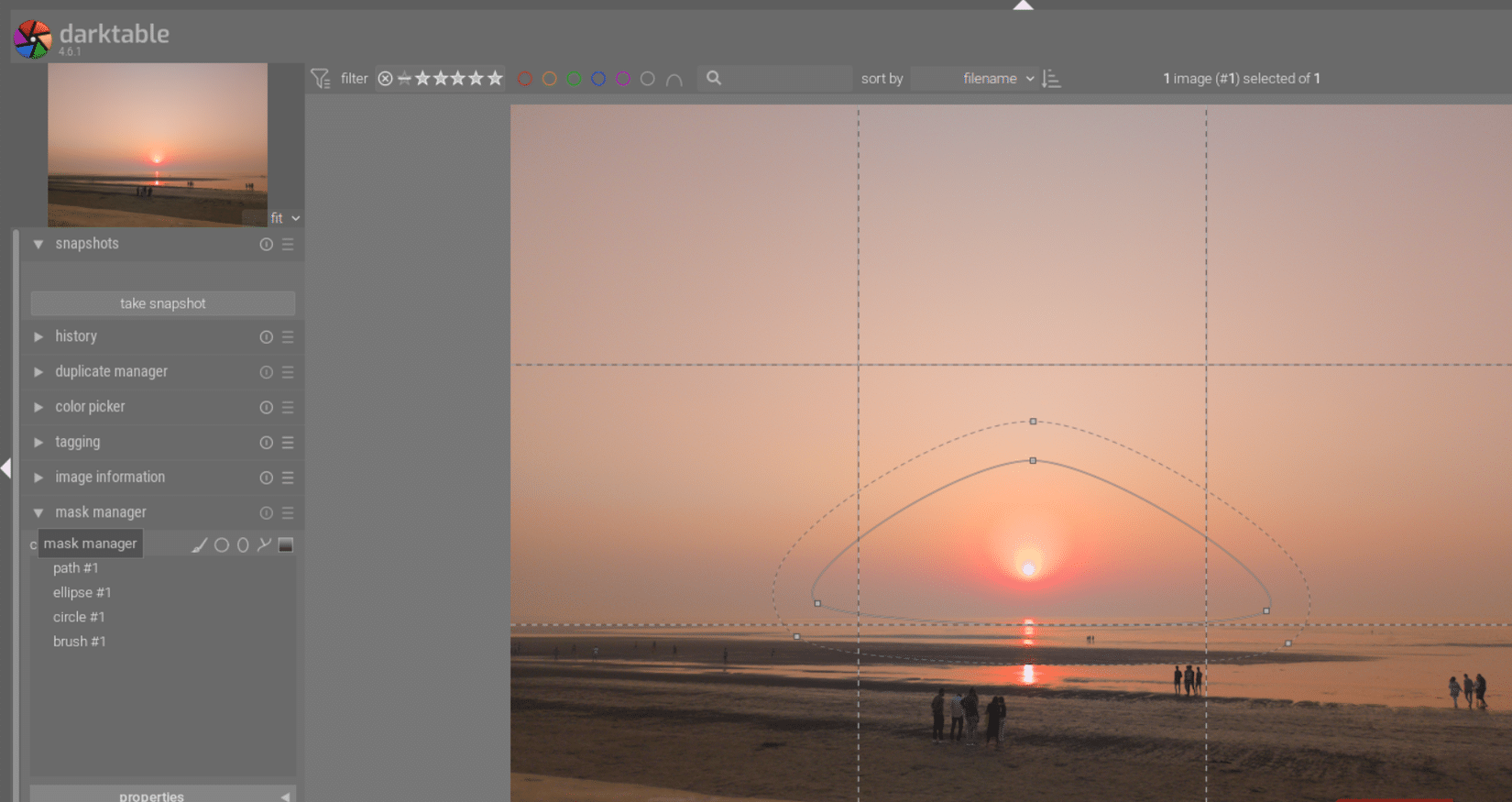مدير القناع في محرر الصور Darktable.