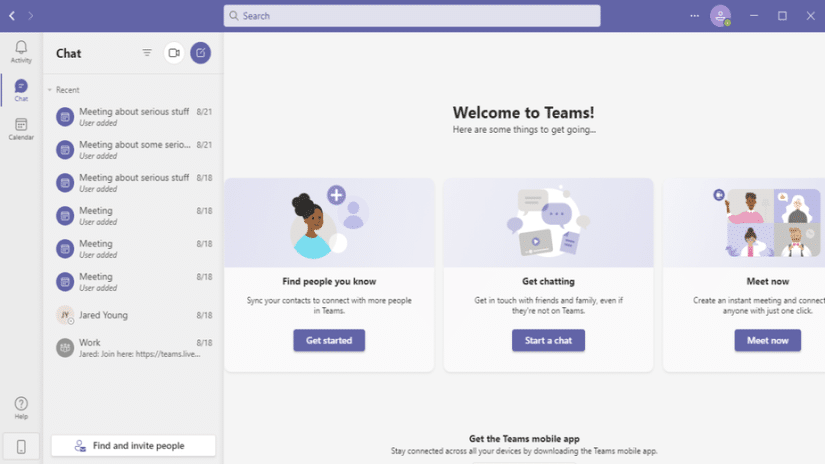 قائمة Microsoft Teams الرئيسية