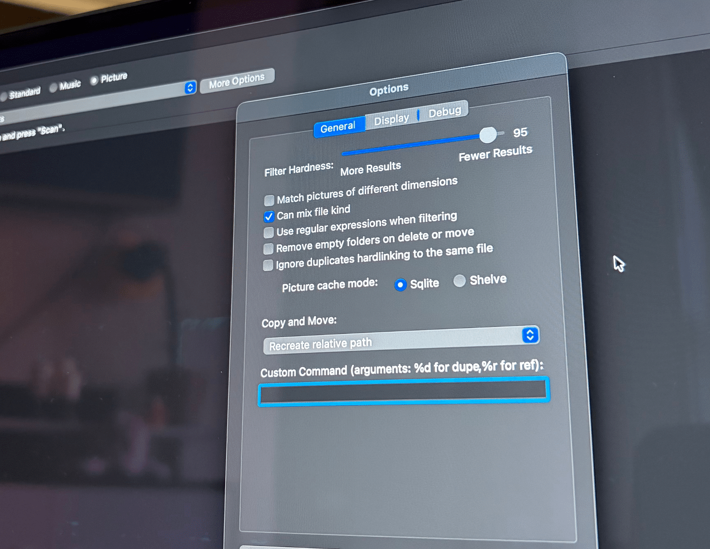 Sono disponibili più opzioni di filtro in dupeGuru