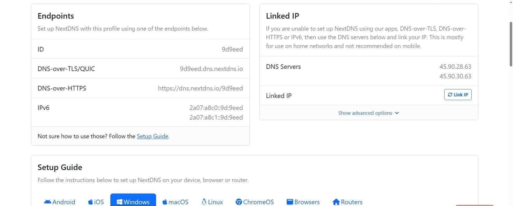 Die IP-Adressen von NextDNS.