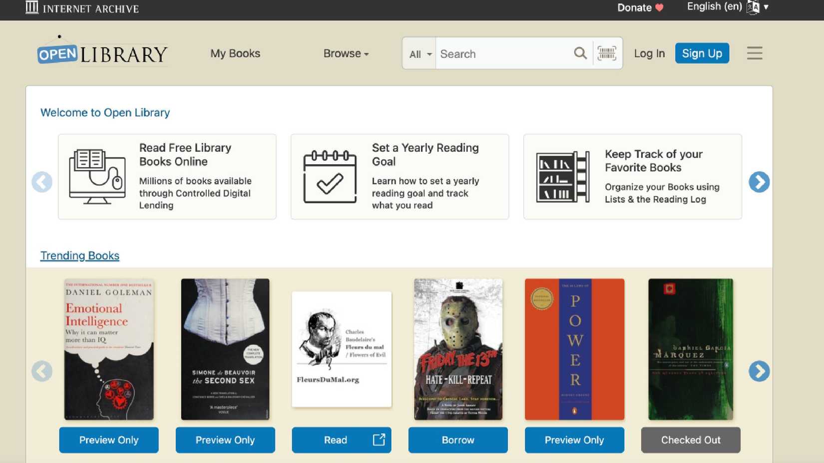 The homepage of Open Library