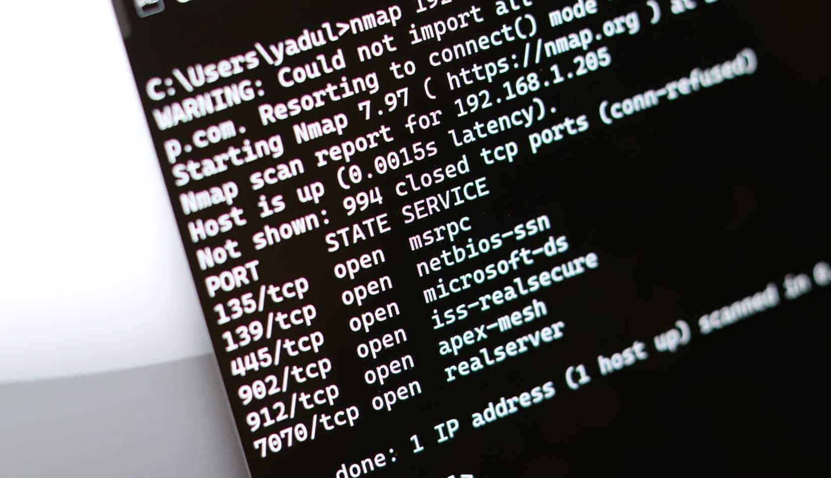 منافذ مفتوحة في بحث nmap.