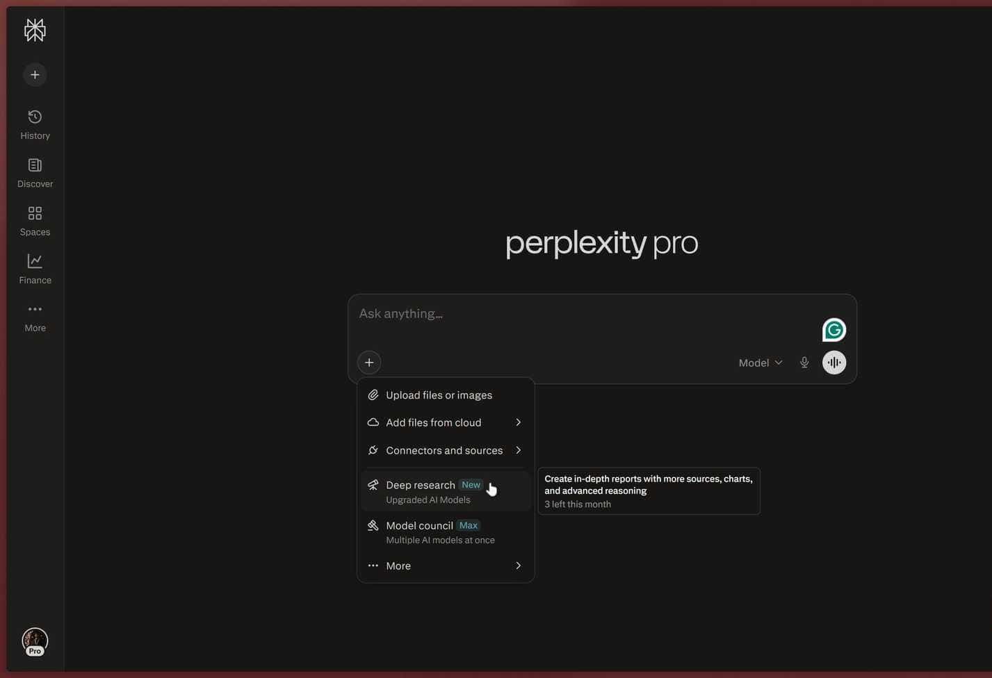 Il nuovo design di Perplexity.