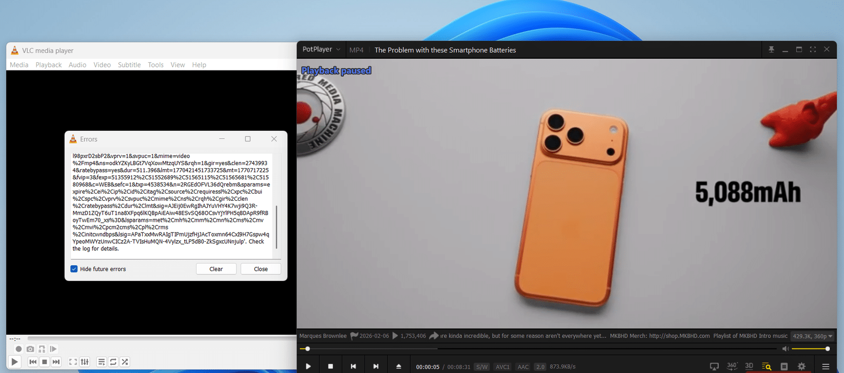 PotPlayer e VLC riproducono video YT su Windows.