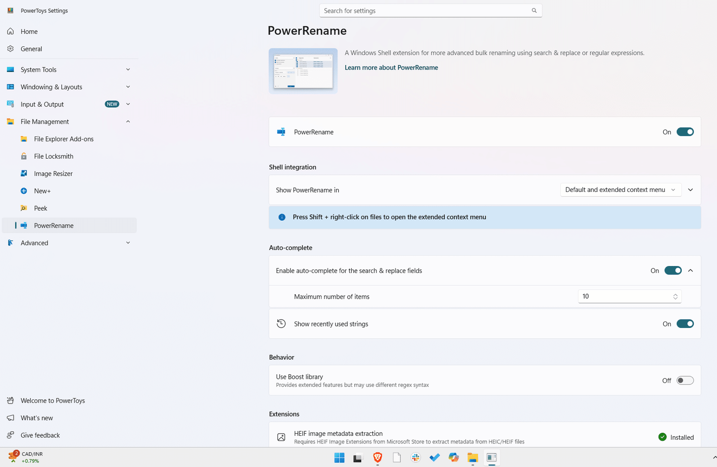 Elenco PowerRename in Microsoft PowerToys.