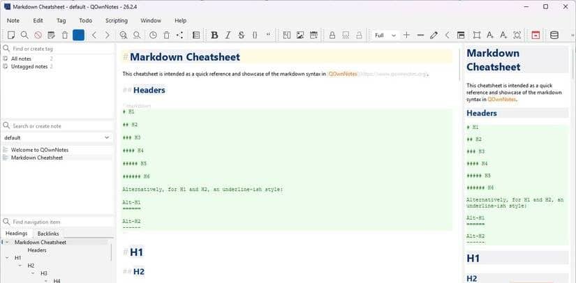 QOwnNotes markdown cheatsheet