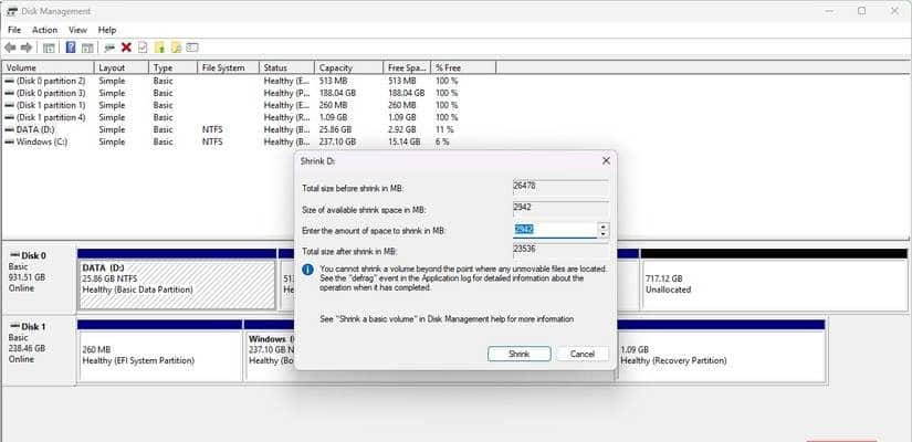 Ridimensiona la partizione NTFS