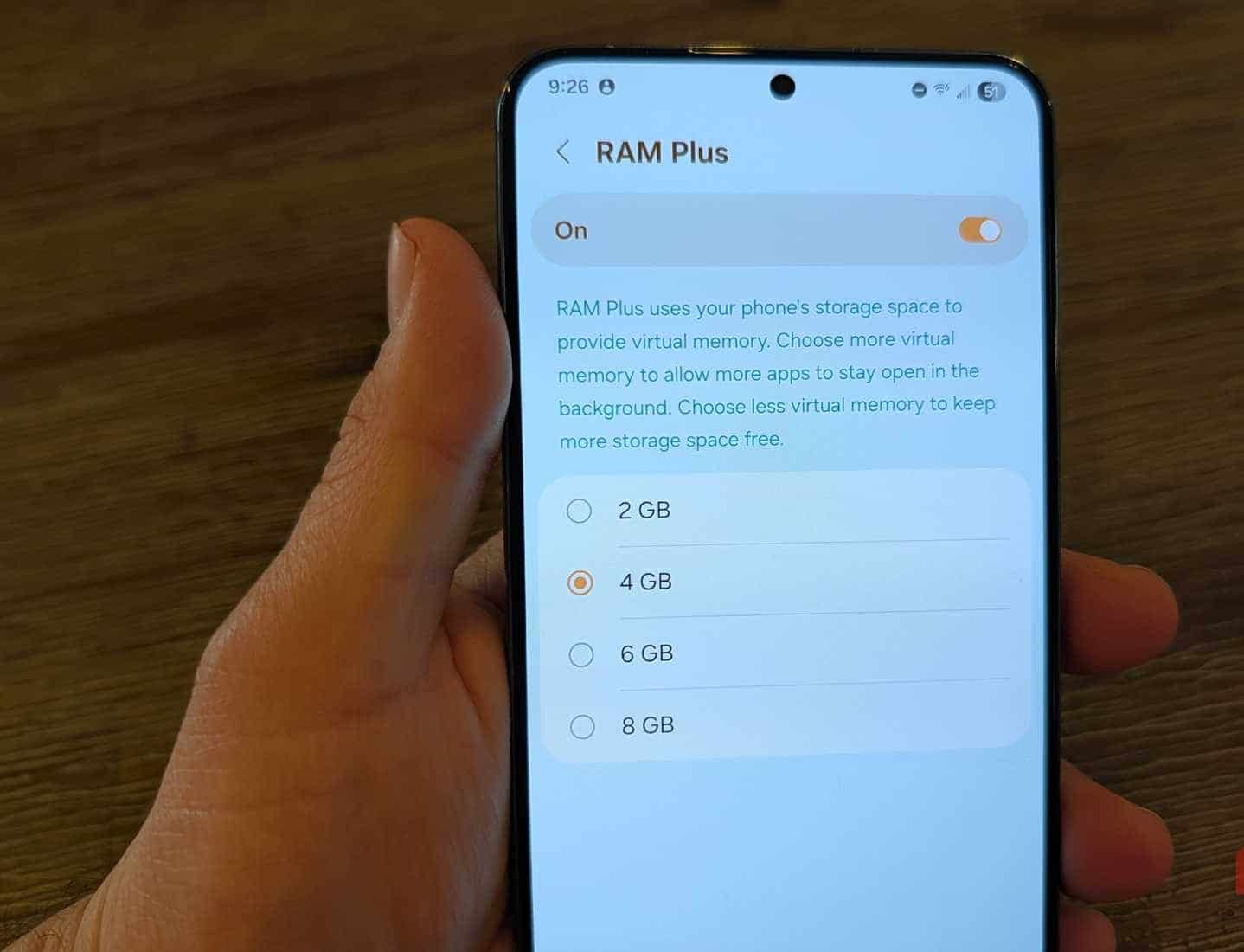 خيارات Samsung RAM Plus