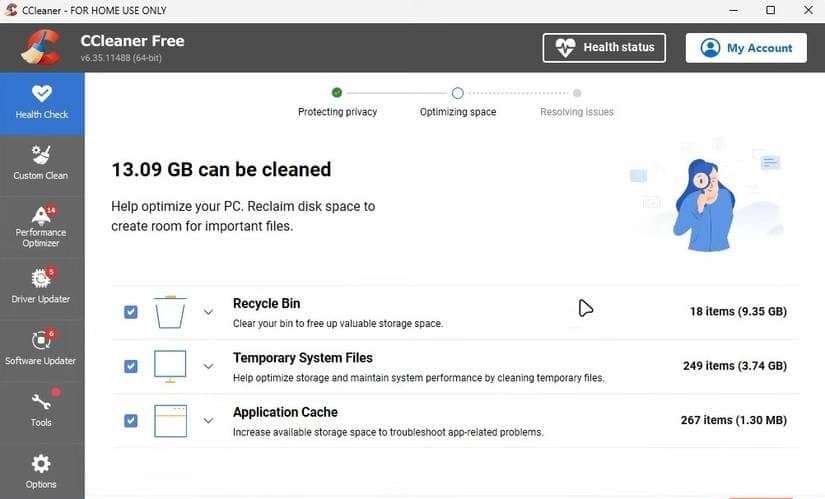 Scan result on CCleaner