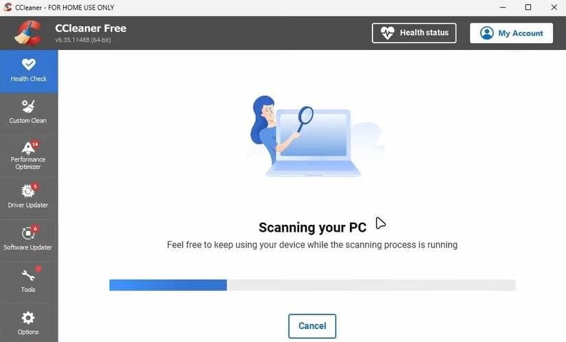 Scanning PC with CCleaner