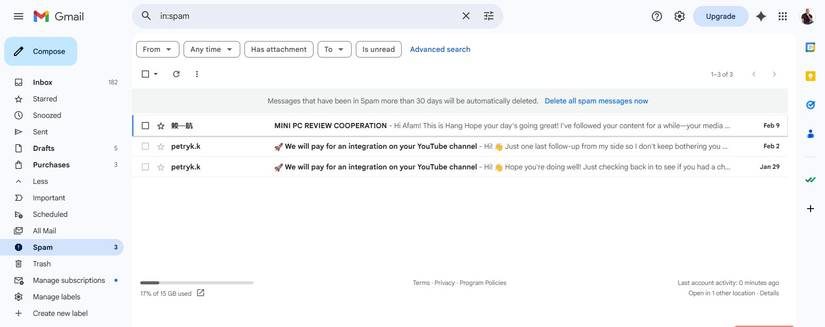Spam email example