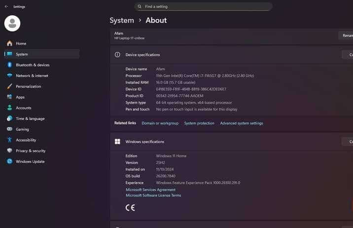 Specifications for Windows 11