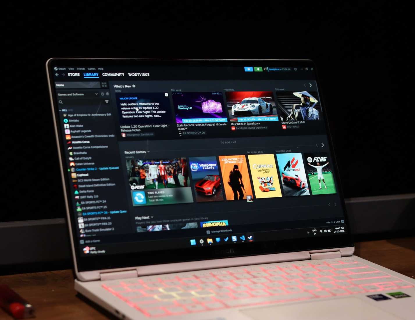 Steam funziona su un laptop Windows 11.