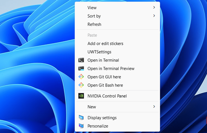 قائمة السياق عند النقر بزر الماوس الأيمن فوق جزء فارغ من سطح المكتب في Windows 11