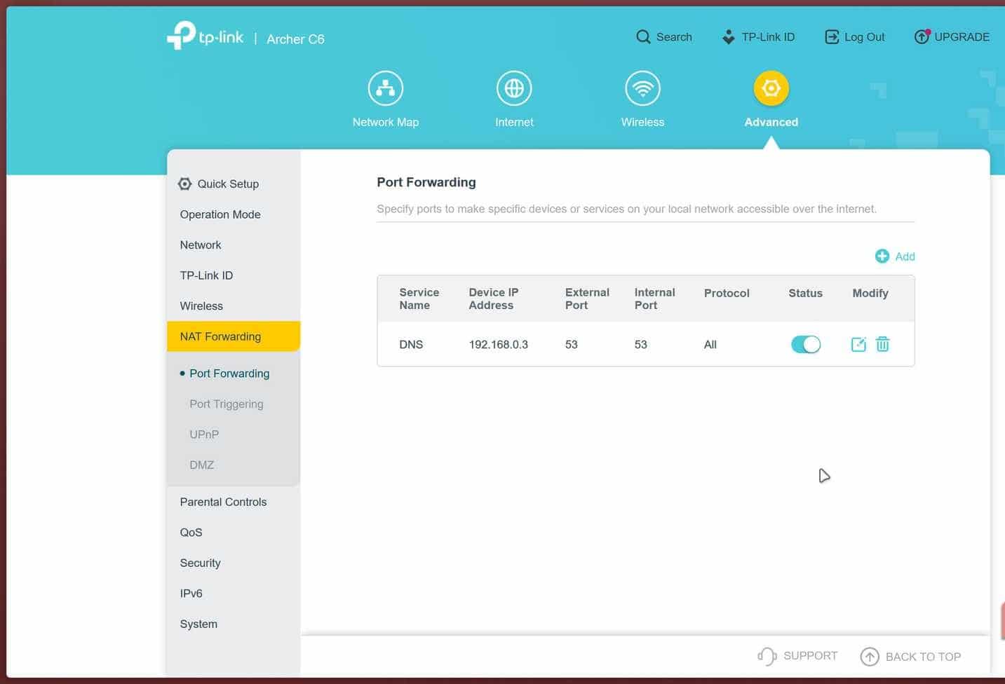 صفحة إعادة توجيه المنفذ لجهاز التوجيه tp-link.