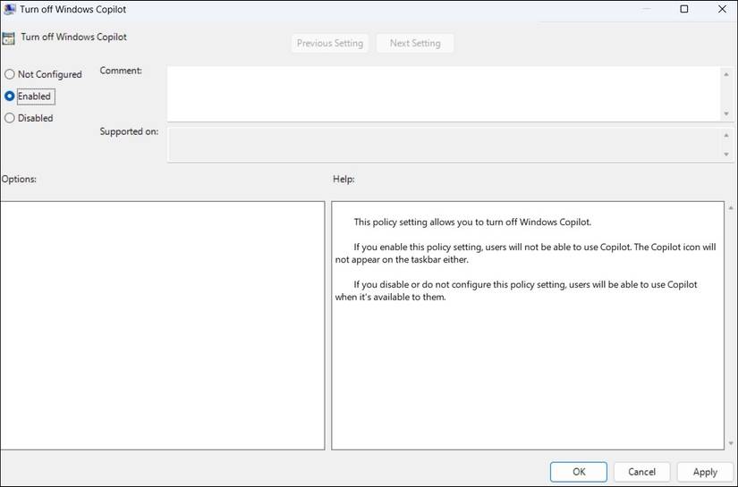Turn Off Windows Copilot Using the Group Policy Editor